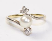 Early 20th century pearl and diamond ring stamped 18ct Condition Report <a