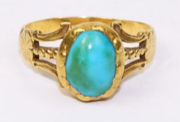 Turquoise set gold ring tested to 22ct approx 4.