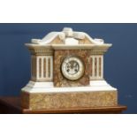 19th century white marble mantel clock, with visible escapement,