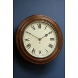 Victorian circular walnut and mahogany cased wall clock, single fusee movement,