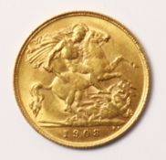 1908 half gold sovereign Condition Report <a href='//www.davidduggleby.