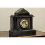 19th century Ansonia black slate mantel clock, with visible escapement,
