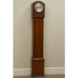 Early 20th century oak grandmother clock, twin train movement, striking on coil,