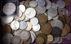 Old GB and world coins in Tunbridgeware box Condition Report <a href='//www.