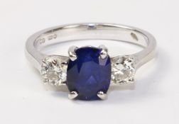 Sapphire and diamond three stone white gold ring hallmarked 18ct Condition Report