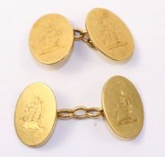 Pair hallmarked 18ct gold oval cufflinks approx 17.