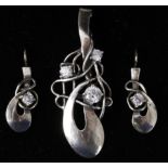 White metal stone set pendant and pair matching ear-rings Condition Report <a