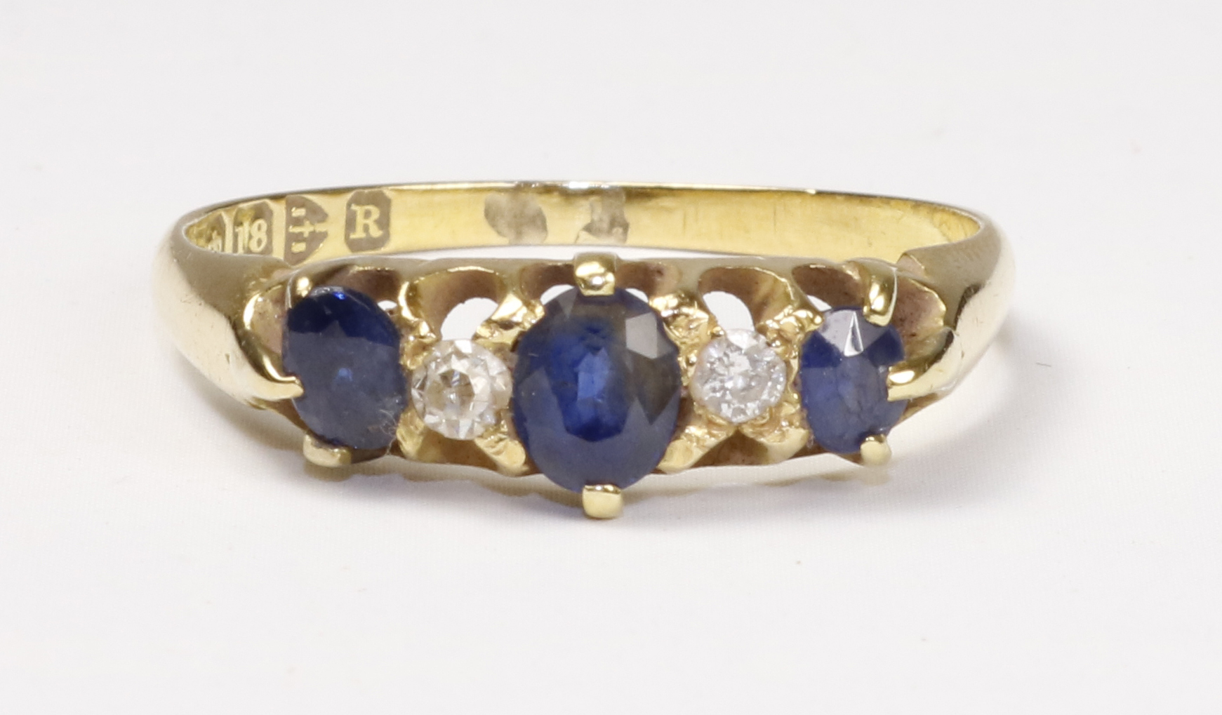 Diamond and sapphire ring hallmarked 18ct Condition Report <a href='//www.