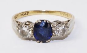 Sapphire and diamond three stone ring stamped 18ct plat Condition Report <a