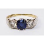 Sapphire and diamond three stone ring stamped 18ct plat Condition Report <a