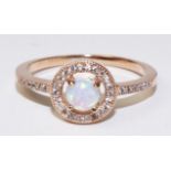 Rose gold plated opal halo ring Condition Report <a href='//www.davidduggleby.