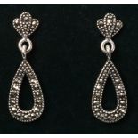 Pair of marcasite drop ear-rings stamped 925 Condition Report <a href='//www.