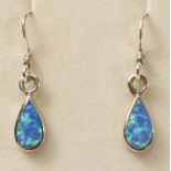 Pair of blue opal drop ear-rings stamped stamped 925 Condition Report <a