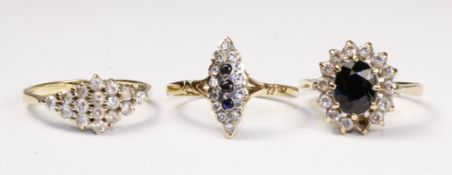 Three cluster rings hallmarked 9ct Condition Report <a href='//www.