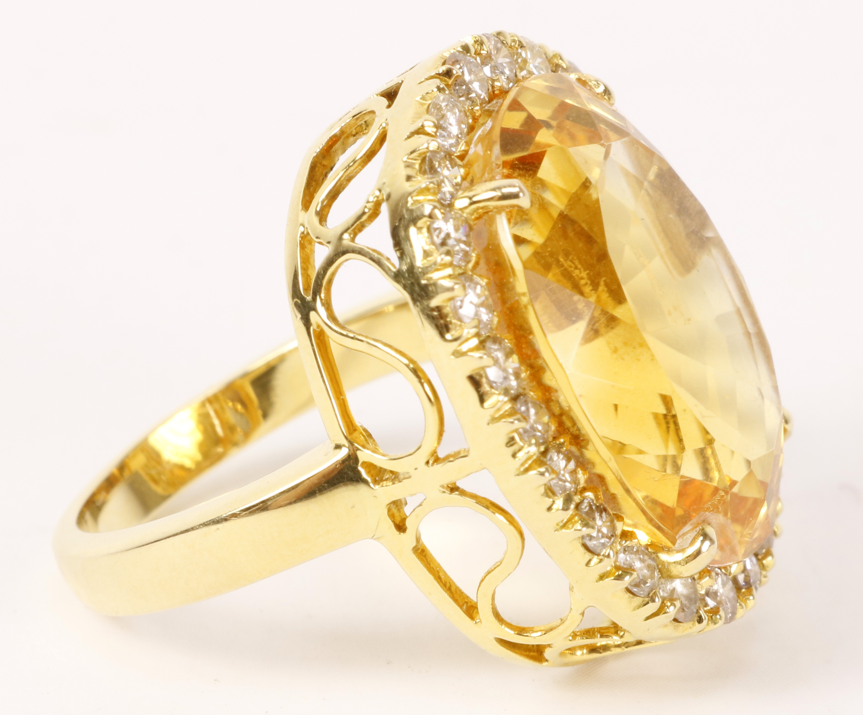 Large oval citrine and diamond cluster ring marked 18k, citrine approx 20 carat, diamonds 0. - Image 2 of 2