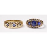 Sapphire and seed pearl gypsy ring hallmarked 15ct and a similar ring hallmarked 9ct