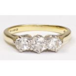 Three stone diamond ring hallmarked 18ct approx total 0.