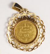 Napoleon III 10 franc gold coin dated 1856 loose mounted in gold pendant tested to 18ct approx 5.