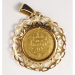 Napoleon III 10 franc gold coin dated 1856 loose mounted in gold pendant tested to 18ct approx 5.