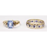 Sapphire eternity ring hallmarked 9ct and a silver set blue stone ring stamped 9ct