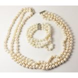 Three strand freshwater pearl necklace and matching bracelet Condition Report