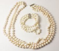 Three strand freshwater pearl necklace and matching bracelet Condition Report