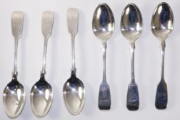 Set of six silver fiddle pattern teaspoons by Henry Holland London 1873 approx 5oz