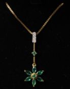 Emerald and diamond pendant on box chain necklace stamped 925 Condition Report