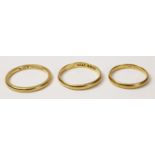 Three 22ct wedding rings hallmarked approx 7.