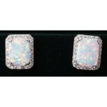 Pair of opal square set dress cluster ear-rings stamped 925 Condition Report <a