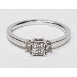 Diamond ring in square setting the white gold shank hallmarked 9ct Condition Report