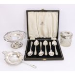 Set of six hallmarked silver teaspoons Sheffield 1920, tea strainer,