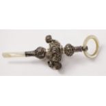 Silver & mother of pearl baby's rattle by Crisford & Norris Ltd Birmingham 1912