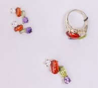 Pair multi-coloured crystal ear-rings,