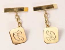 Pair of gold cuff-links hallmarked 9ct engraved 'R' approx 4.