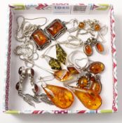 Pairs amber ear-rings, ring,