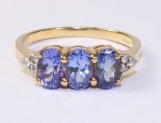 Three stone tanzanite ring hallmarked 9ct Condition Report <a href='//www.