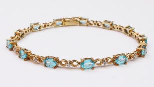 Apatite and diamond link bracelet stamped 9k Condition Report <a href='//www.