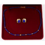 Lapis Lazuli necklace stamped 22ct and pair ear-rings stamped 750 Condition Report