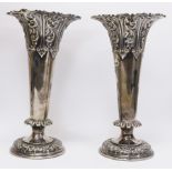 Pair Edwardian silver trumpet shaped vases by Edward Barnard & Sons Ltd Sheffield 1903 approx 10oz