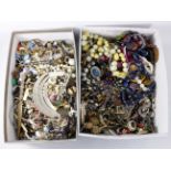 Large quantity of vintage and later jewellery oddments in two boxes Condition Report