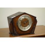 Early 20th century oak case mantel clock, triple movement with Westminster chime, W30cm