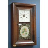 19th century American rosewood wall clock, painted glass panel,
