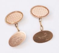 Pair of rose gold cuff links hallmarked 9ct Birmingham 1929 engraved 'A' approx 4.