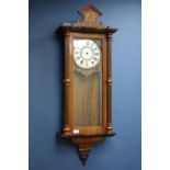 Late 19th century inlaid walnut Vienna style wall clock, fluted pilasters,