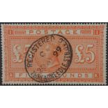 Victorian Stamp - 1867-83 £5 Orange, on white paper, fine used, with oval registered pmk,