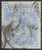 Victorian Stamp - 1883-84 10/- Cobalt blue, on white paper, anchor, used, SG 182,