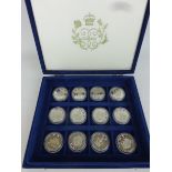 Twelve Westminster Elizabeth II Silver Jubilee silver & enamel proof crowns, boxed,