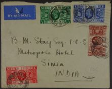 George V Silver Jubilee cover - 1910-35, 1/2d, -21/2d, (4), Airmail to Simla India,