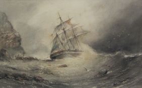 Henry Barlow Carter (British 1804-1868): Sailing Vessel in Distress off the Headland Scarborough,